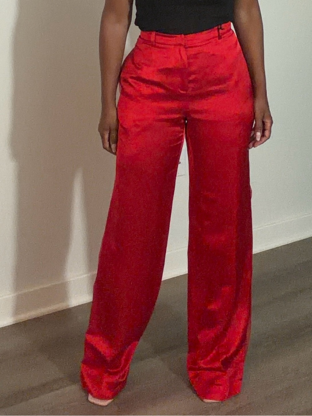 Zara Red Wide-Leg Satin Pants